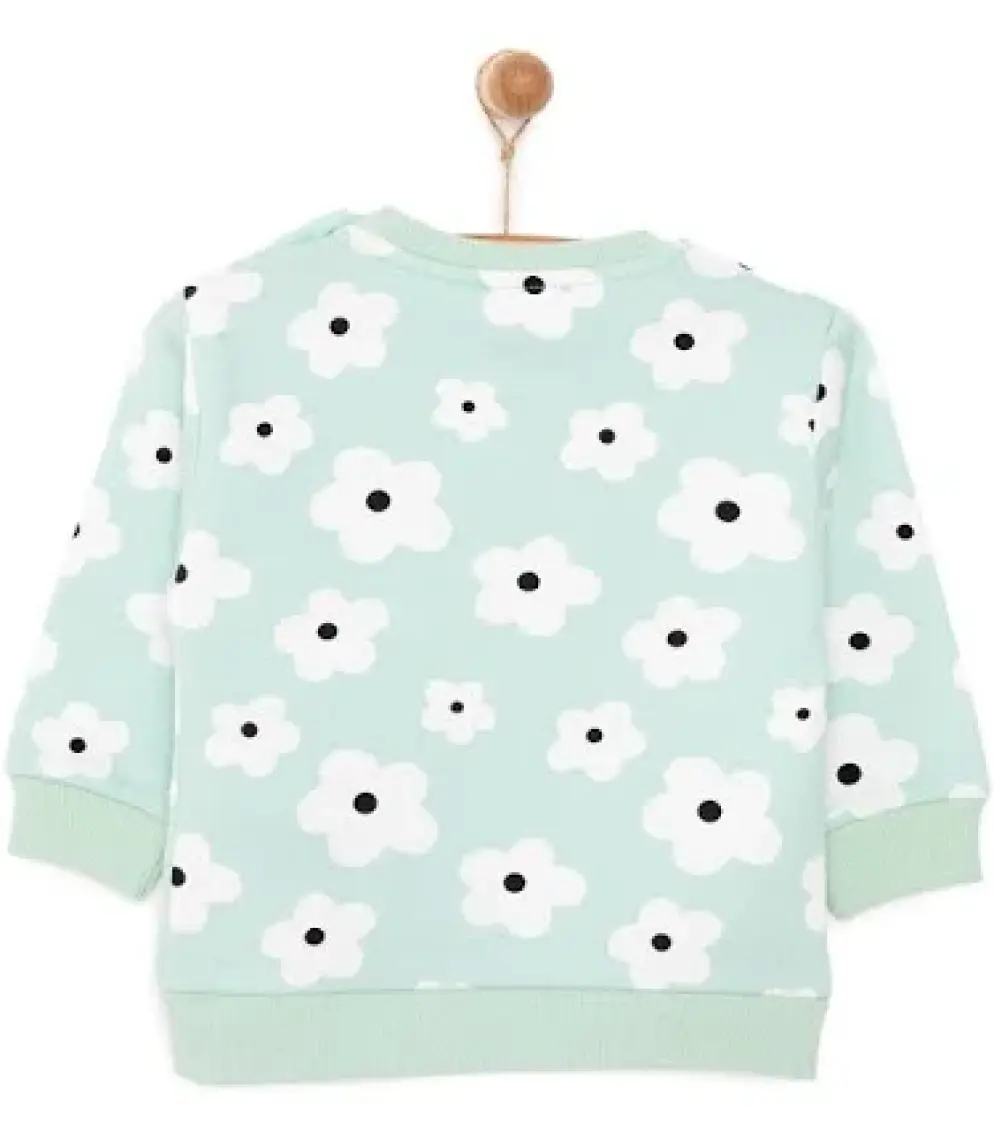 HelloBaby Basic Az Şardonlu Yazılı Papatya Desenli Sweatshirt Kız Bebek
