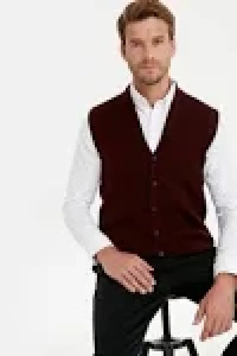 Esel Home Erkek Yün Örgü Ince Triko Yelek Baba Yelek