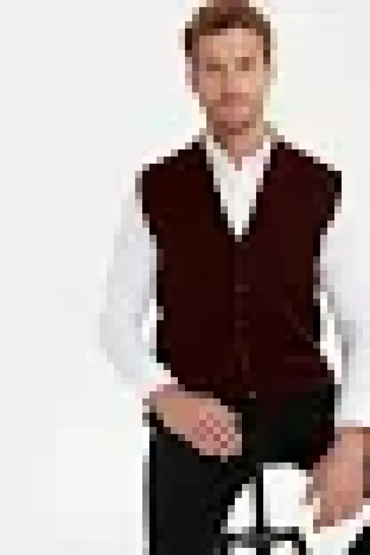 Esel Home Erkek Yün Örgü Ince Triko Yelek Baba Yelek