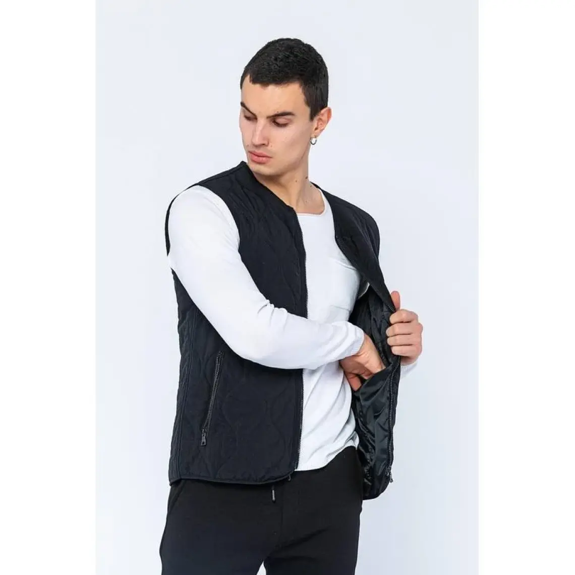 Cekmon Erkek Regular Fit Bomber Yaka Fermuarlı Çok Cepli Kapitone Spor Yelek