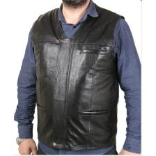 Derimonts Deri Siyah Harrington Erkek Deri Yelek