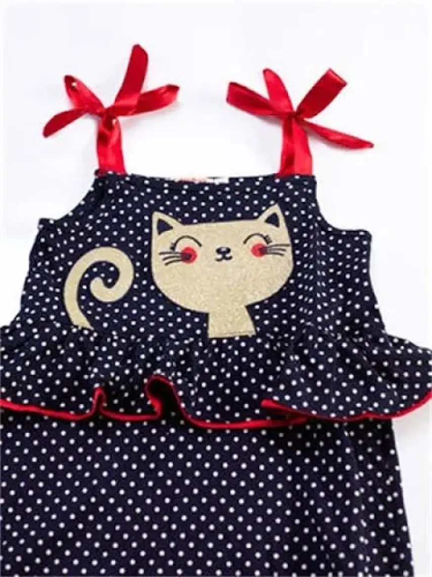 Denokids Kedi Puanlı Kız Çocuk Tulum