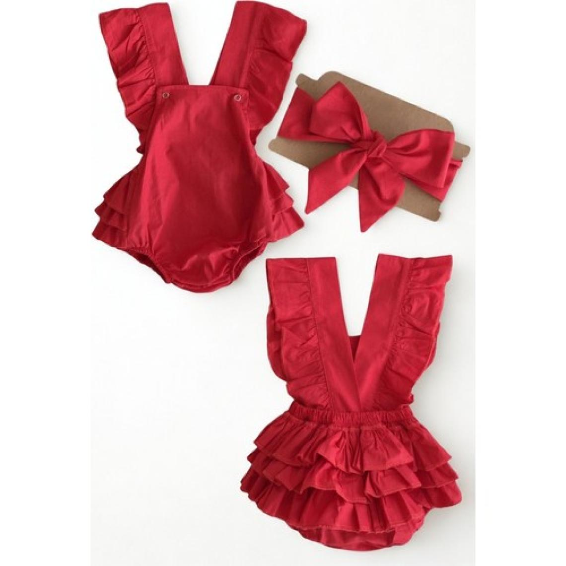 Parla Kids Kız Bebek Kırmızı Pamuklu Salopet Bandana Takım