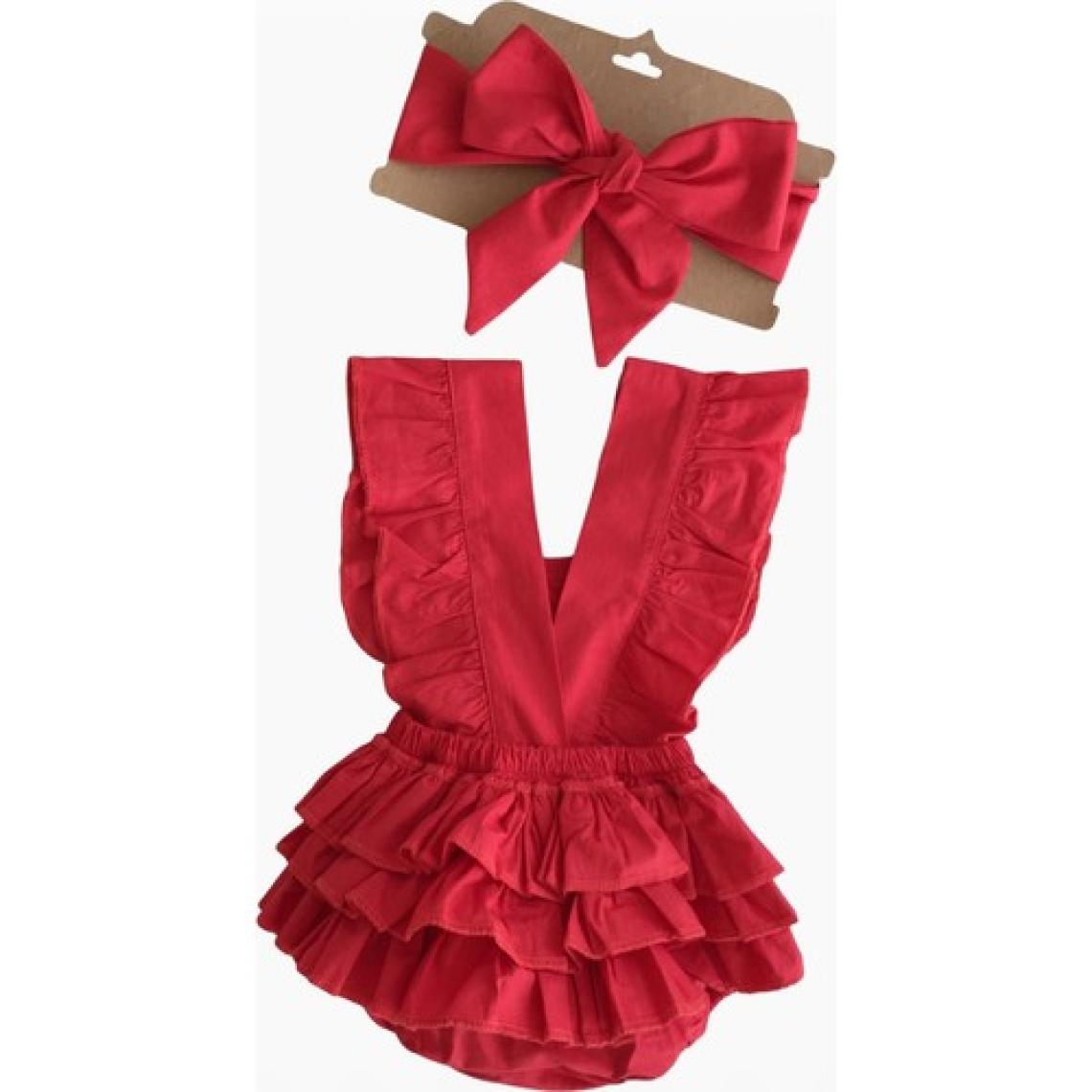 Parla Kids Kız Bebek Kırmızı Pamuklu Salopet Bandana Takım