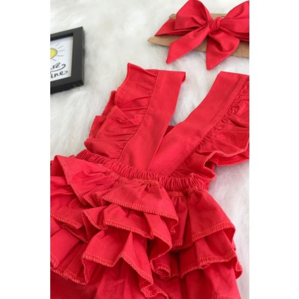 Parla Kids Kız Bebek Kırmızı Pamuklu Salopet Bandana Takım