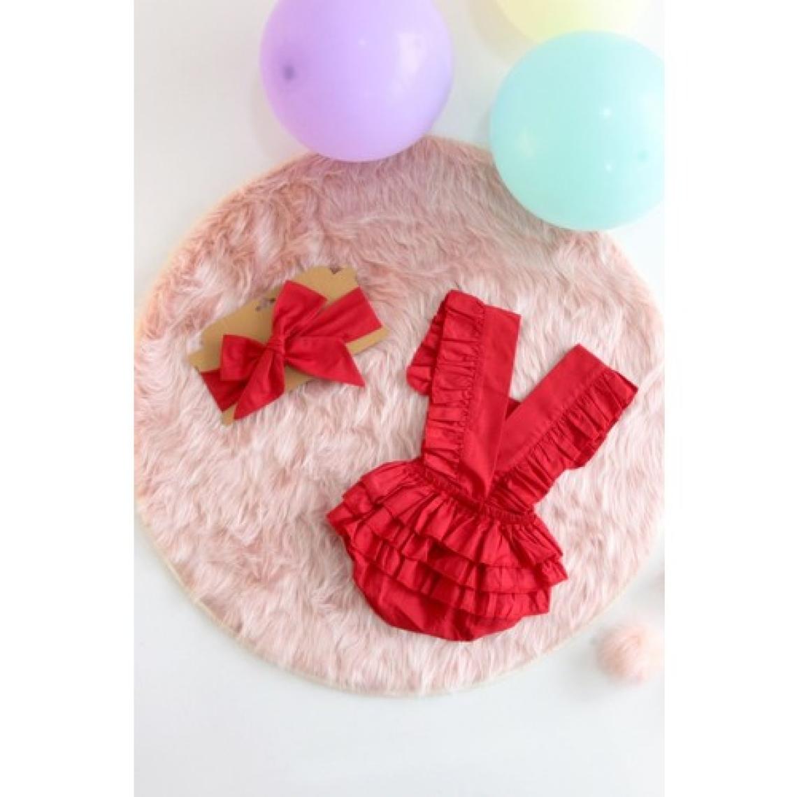 Parla Kids Kız Bebek Kırmızı Pamuklu Salopet Bandana Takım