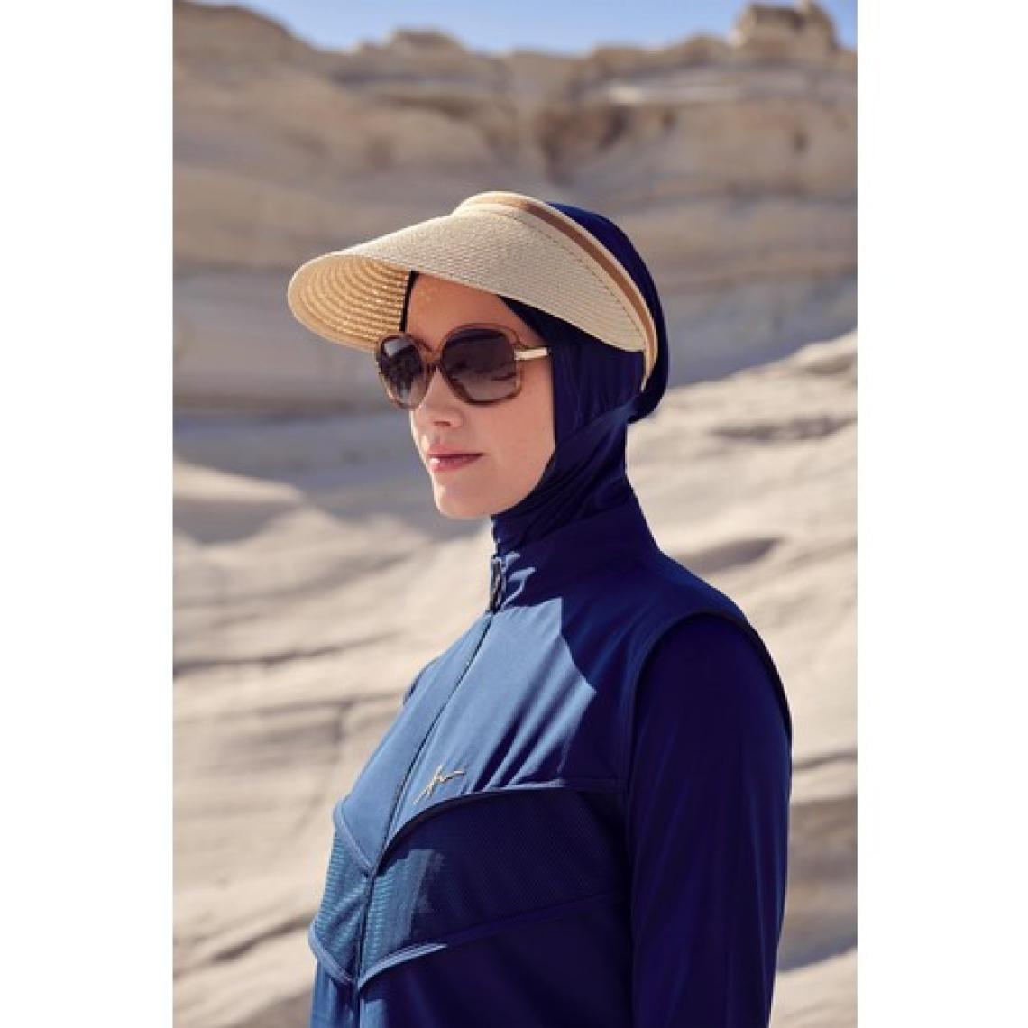 Haşema Şeritli Camel Vizör Hasır Plaj Şapkası