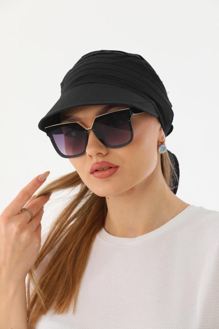 Elif İç Giyim Safari Bağlamalı Siyah Siperli Bandana Vizör