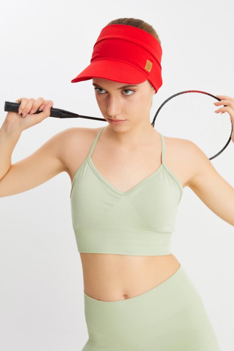 Butikgiz Kadın Kırmızı Uvkorumalı Katlanabilir Üstü Açık Yumuşak Siperli %100 Pamuklu Penye Tenis Vizör Şapka