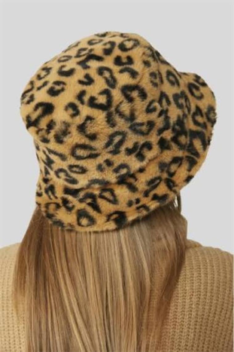 Saria Moda Leopar Desen Peluş Bucket Şapka