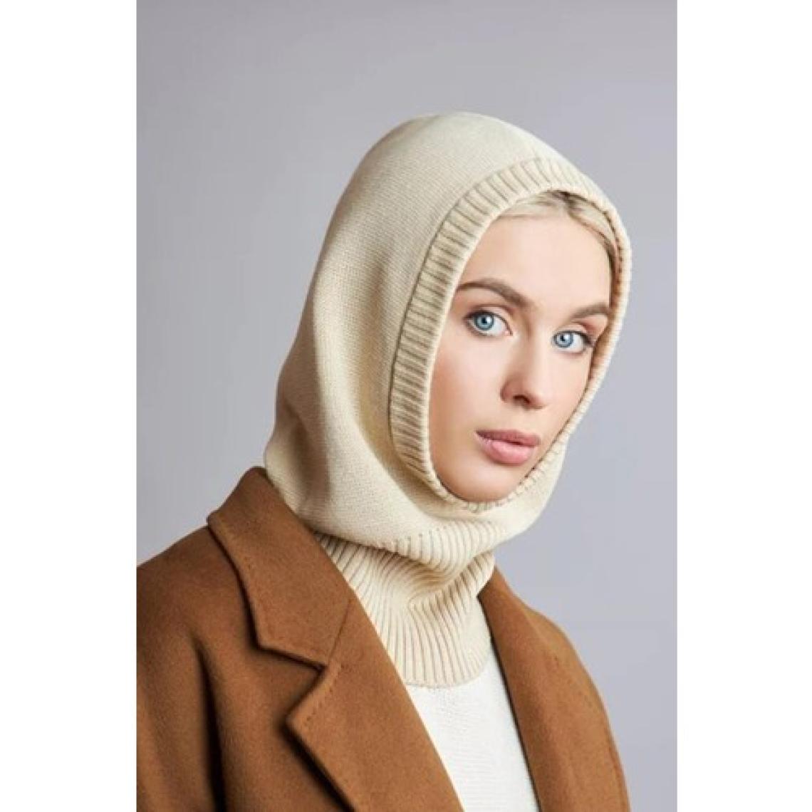 Külah Balaclava Kadın Triko Kar Maskesi Bere Boyunluk Ekru
