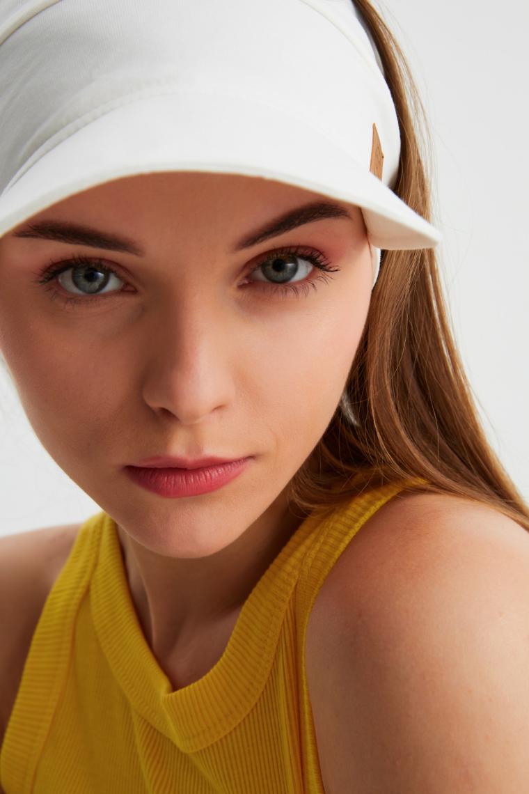 Butikgiz Kadın Beyaz Uv Korumalı Katlanabilir Üstü Açık Yumuşak Siperli %100 Pamuklu Penye Tenis Vizör Şapka