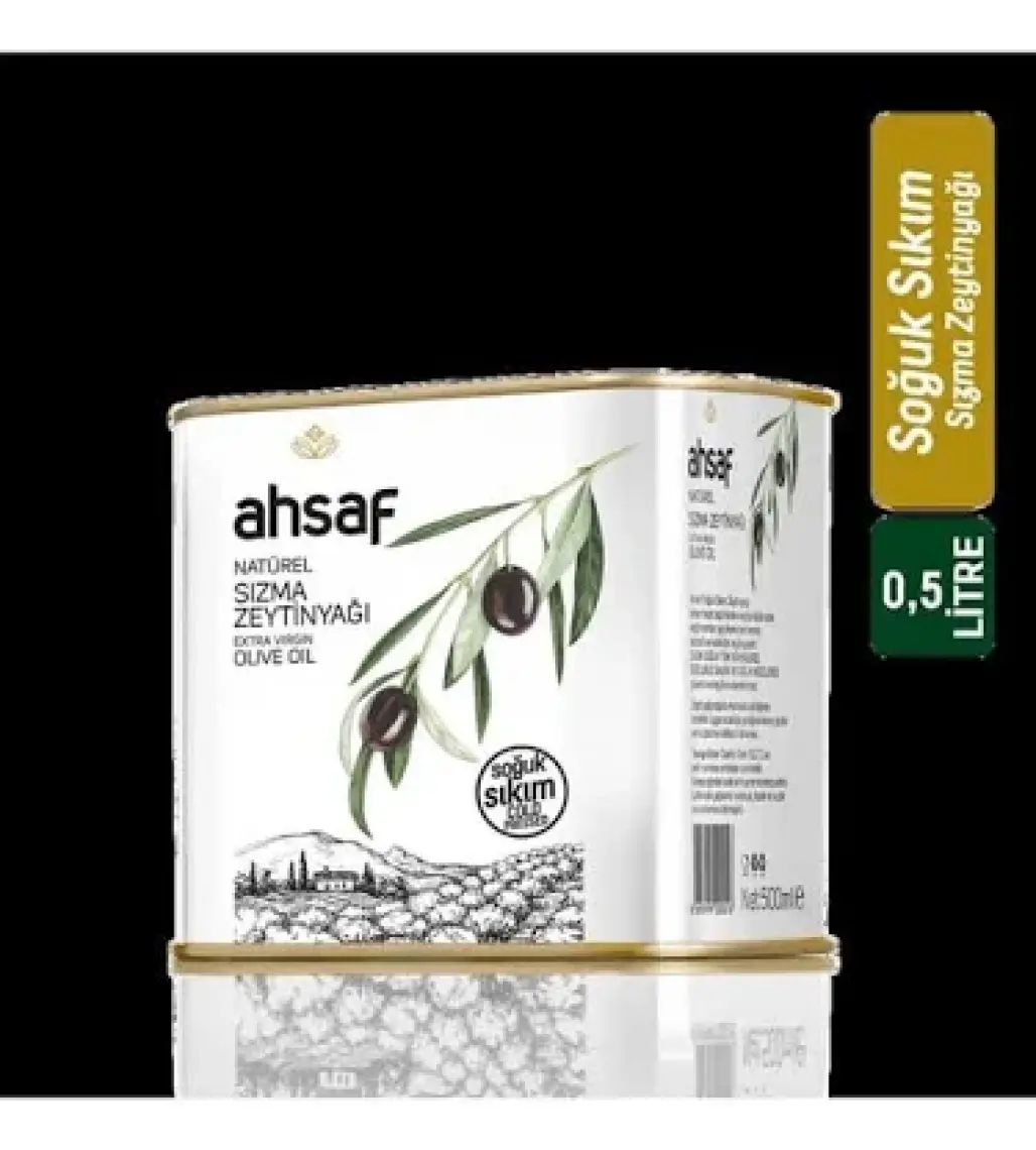 Ahsaf Soğuk Sıkım Natürel Sızma Zeytinyağı 500 ml -Teneke