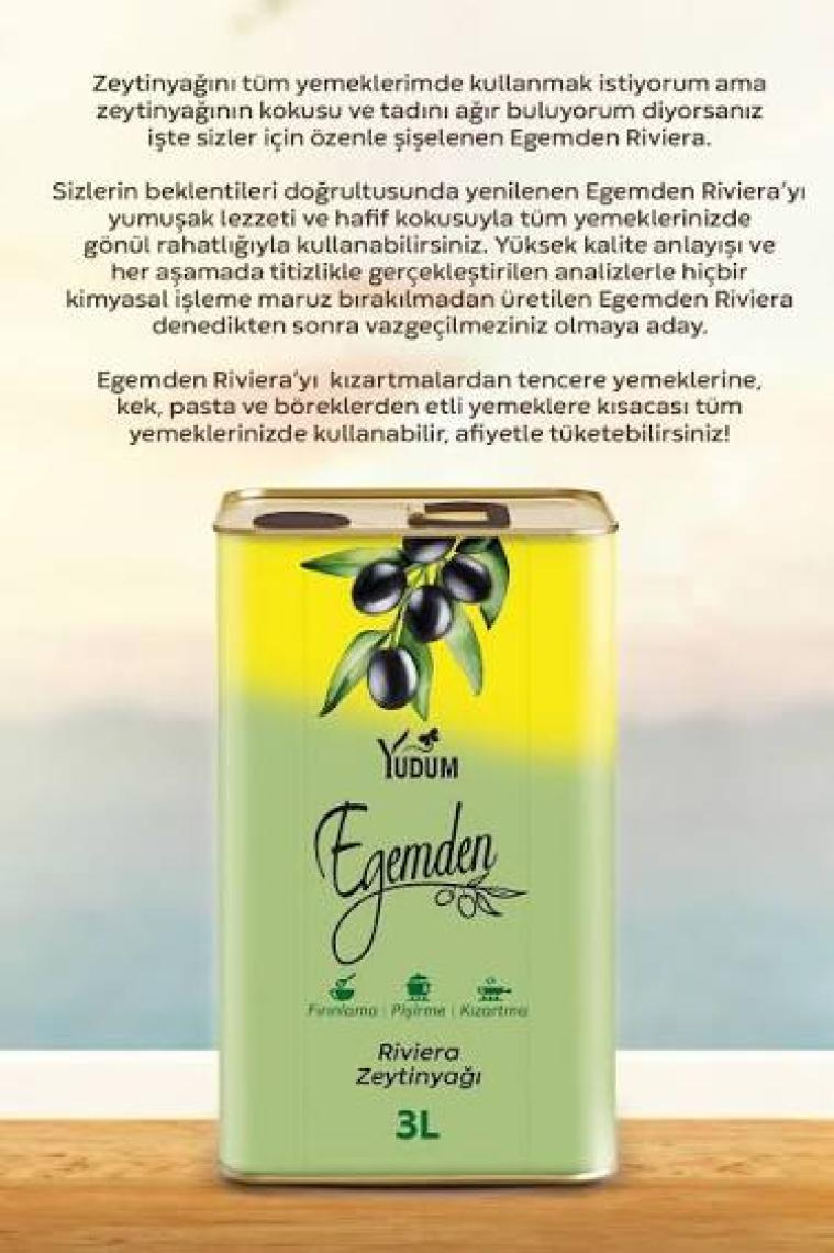 Yudum Egemden Riviera Zeytinyağı Teneke 3 LT