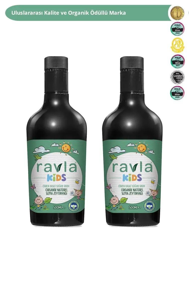 Ravla 2'li Ürün - Kids Yüksek Polifenollü Organik Naturel Sızma Zeytinyağı 500ml