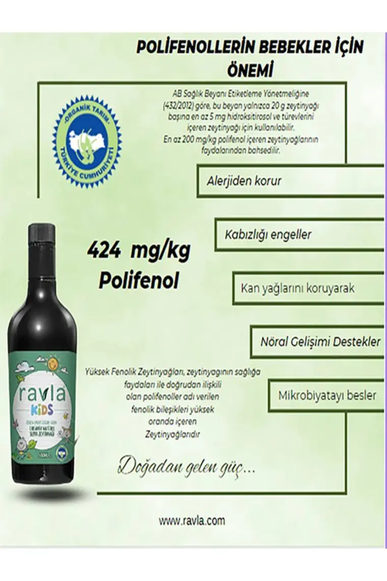 Ravla 2'li Ürün - Kids Yüksek Polifenollü Organik Naturel Sızma Zeytinyağı 500ml