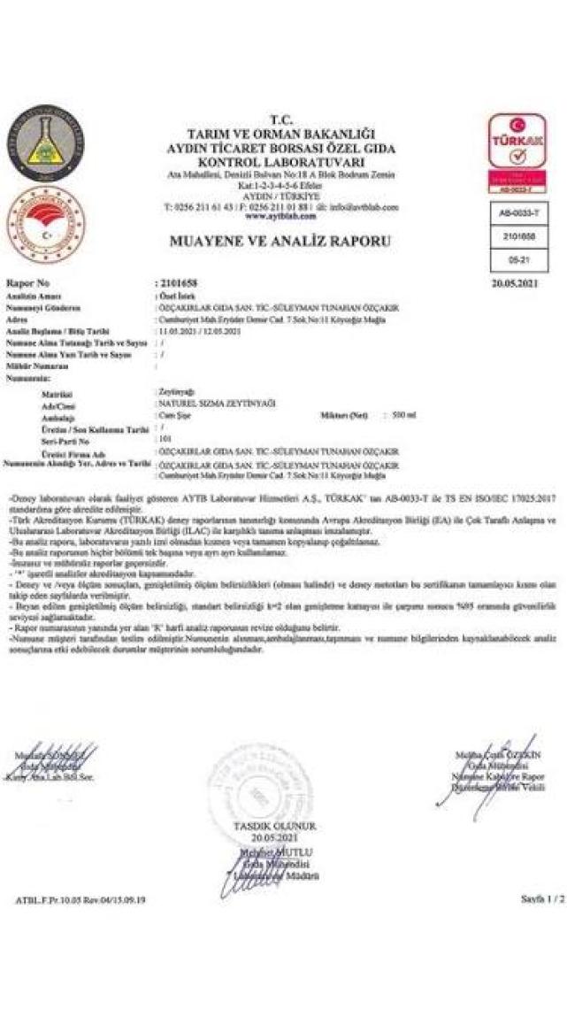 Köyceğiz Yöresel Naturel Sızma Zeytinyağı 1 Lt Cam Şişe