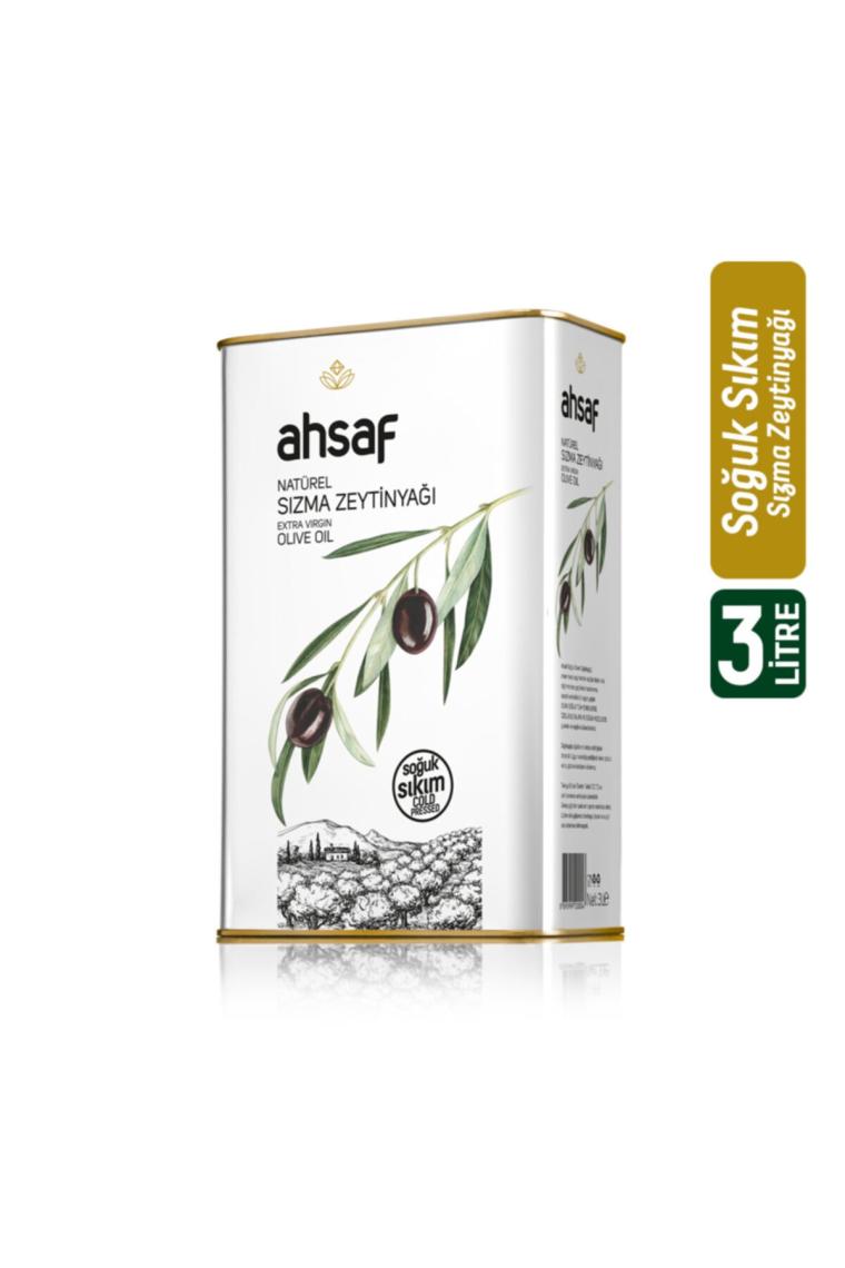 Ahsaf Soğuk Sıkım Natürel Sızma Zeytinyağı 3L- Teneke