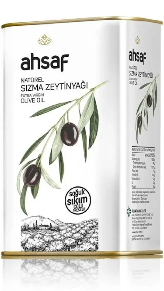 Ahsaf Soğuk Sıkım Natürel Sızma Zeytinyağı 1L -Teneke