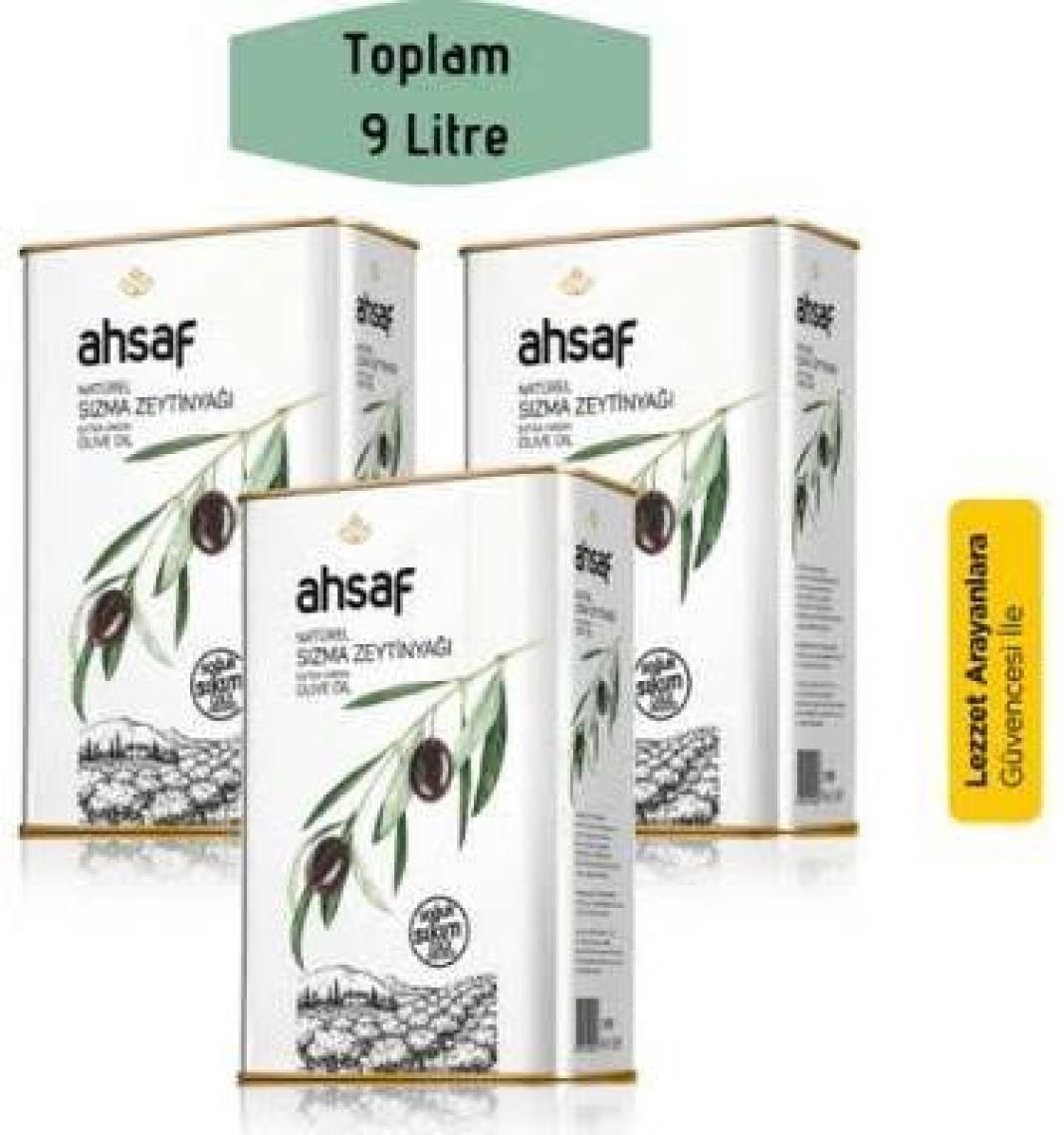 Ahsaf Soğuk Sıkım Natürel Sızma Zeytinyağı 3L- Teneke
