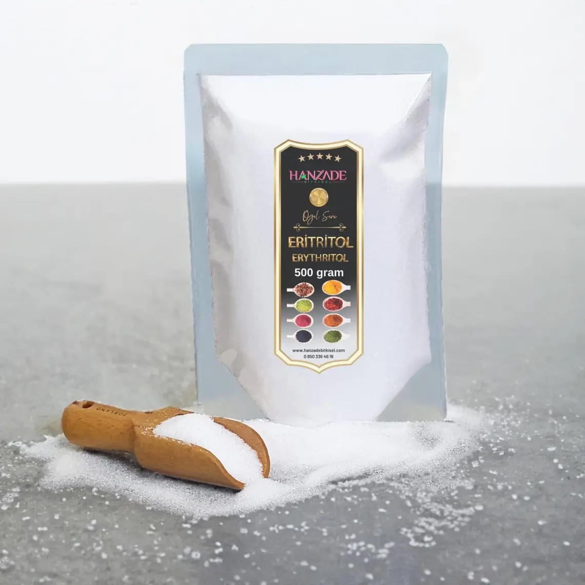 Hanzade Bitkisel Eritritol Doğal Toz Tatlandırıcı 500 gr Sıfır Kalori Keto Diyet Erythritol