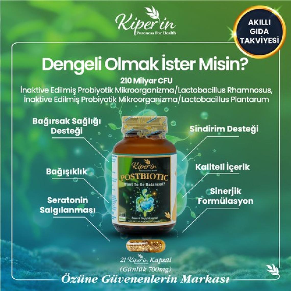 Kiperin Postbiyotik 210 Milyar Cfu Rhamnosus & Plantarum (21KAPSÜL & 700MG) | Akıllı Gıda Takviyesi