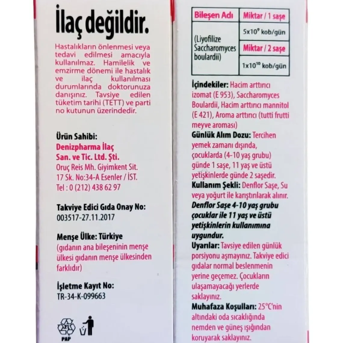 Denflor (Probi̇yoti̇k) 10 Saşe