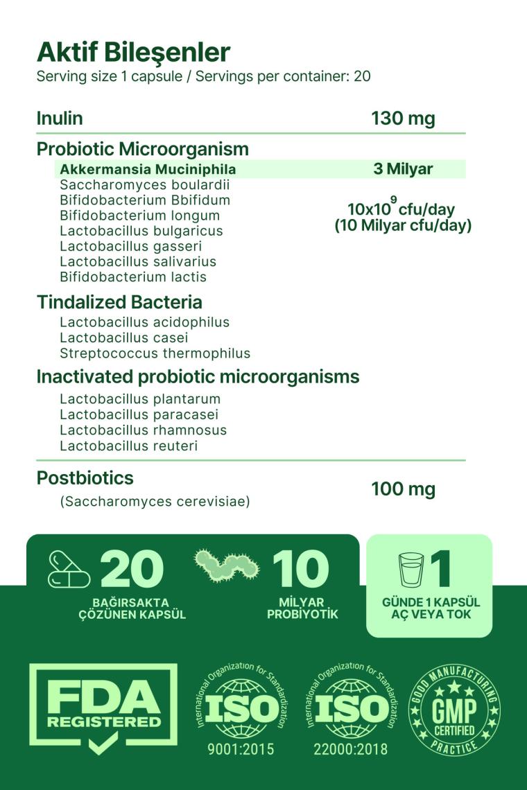 Akkermansia Muciniphila Probiyotik + Prebiyotik + Postbiyotik + Inulin . X6 Kat Daha Çok Akkermansia