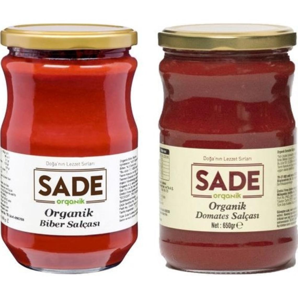 Sade Organik Domates Salçası 650 gr + Biber Salçası 650 gr