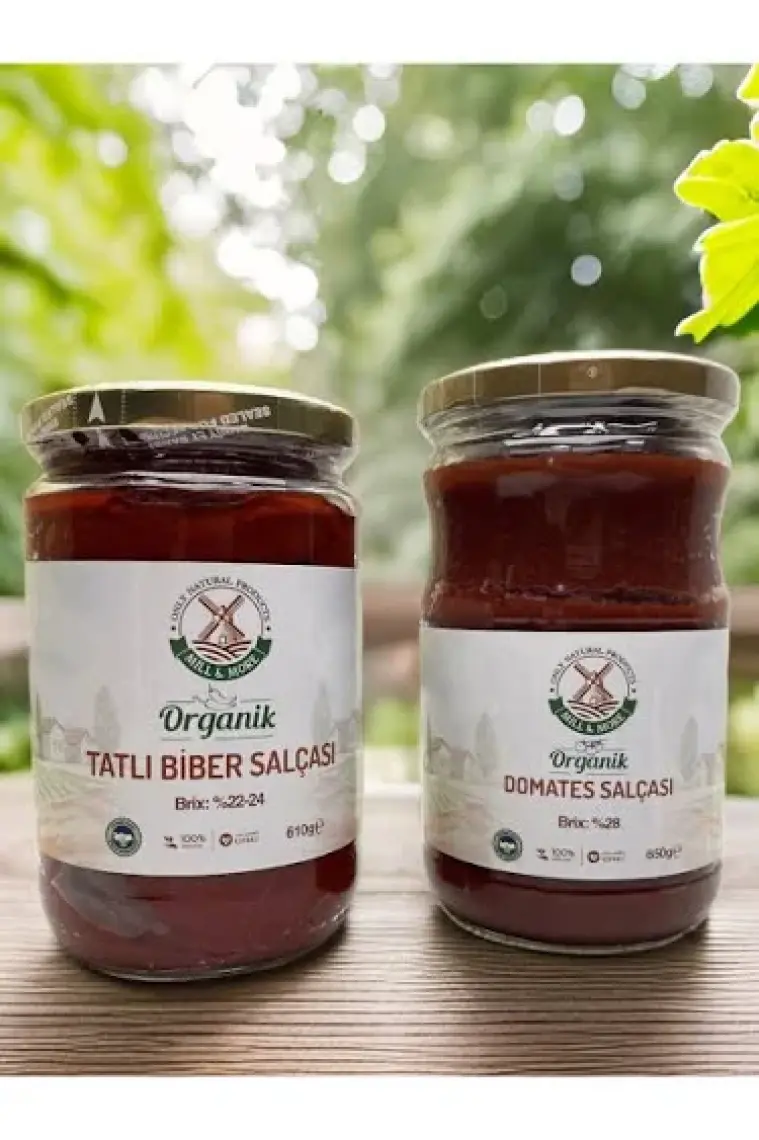 Mill & More Organik Tuzsuz Domates Salçası 650 gr + Organik Tuzsuz Tatlı Biber Salçası 610 gr Seti