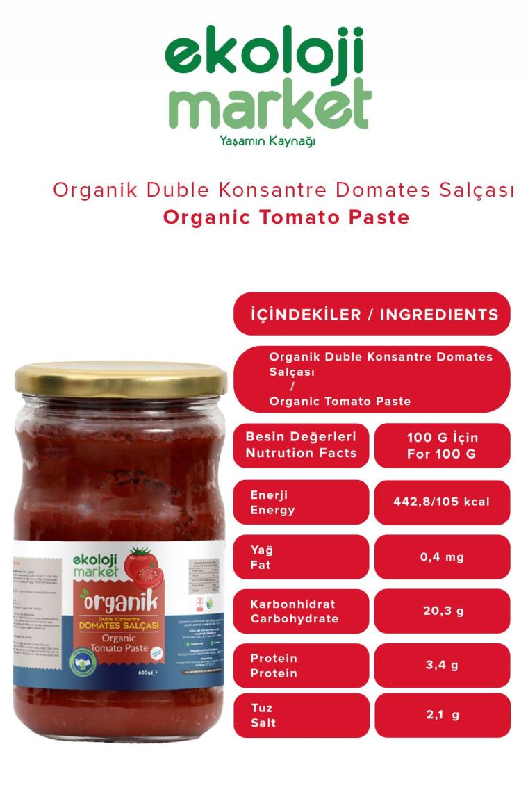 Ekoloji Market Organik Tuzsuz Domates Salçası 650 gr