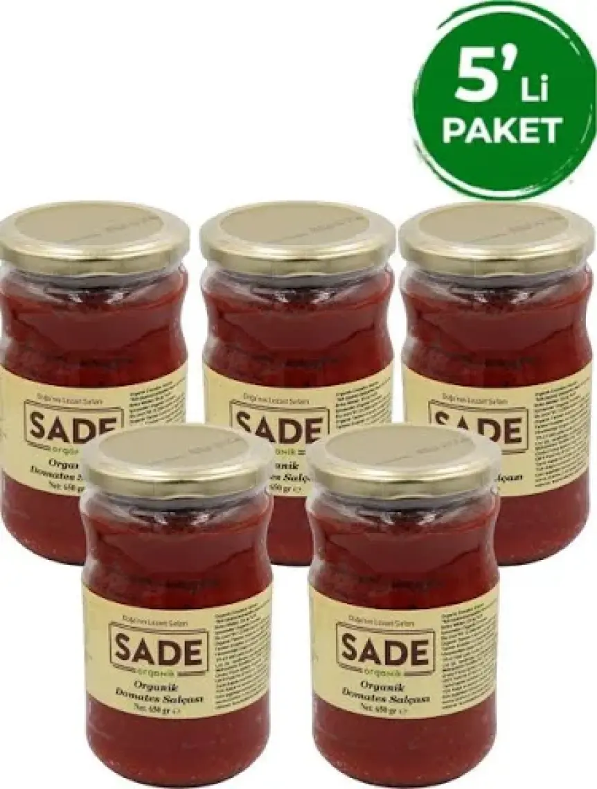 Sade Organik Domates Salçası 650 gr 5'li