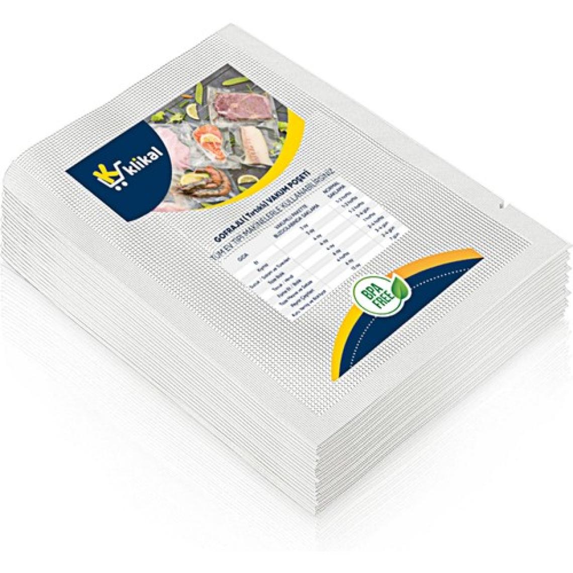 Klikal 15X20 cm 100 Adet Gofrajlı Tırtıklı Vakum Poşeti -Torbası