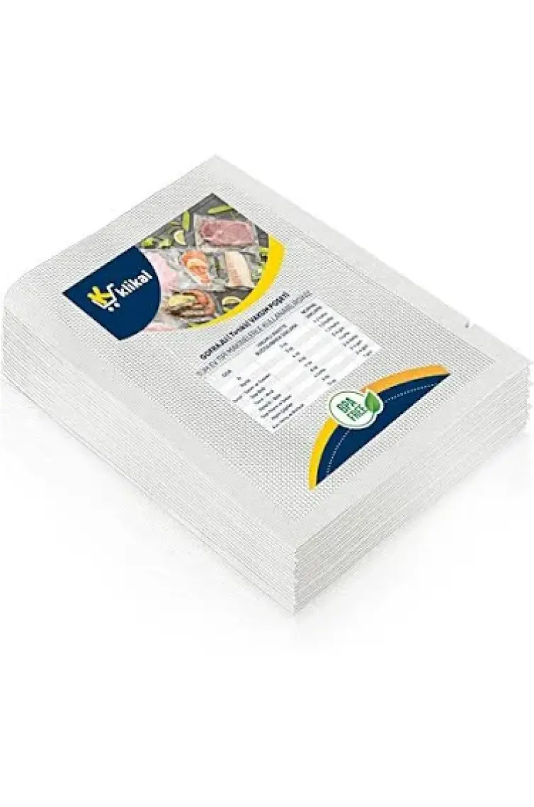 50 Adet Gofrajlı Tırtıklı Vakum Poşeti - Gıda Saklama İçin, 20x26 cm, 110 Mikron Kalınlık, Yüksek Performans