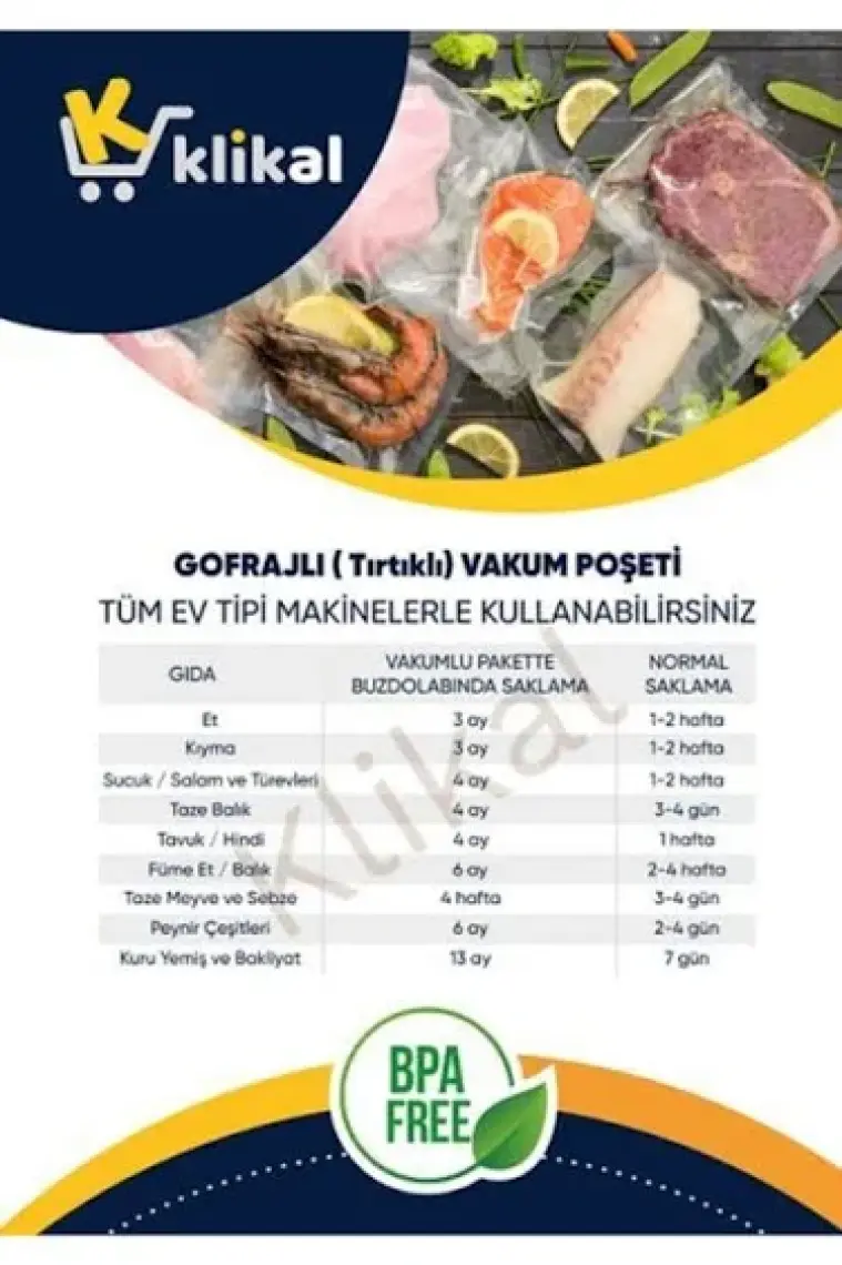 50 Adet Gofrajlı Tırtıklı Vakum Poşeti - Gıda Saklama İçin, 20x26 cm, 110 Mikron Kalınlık, Yüksek Performans