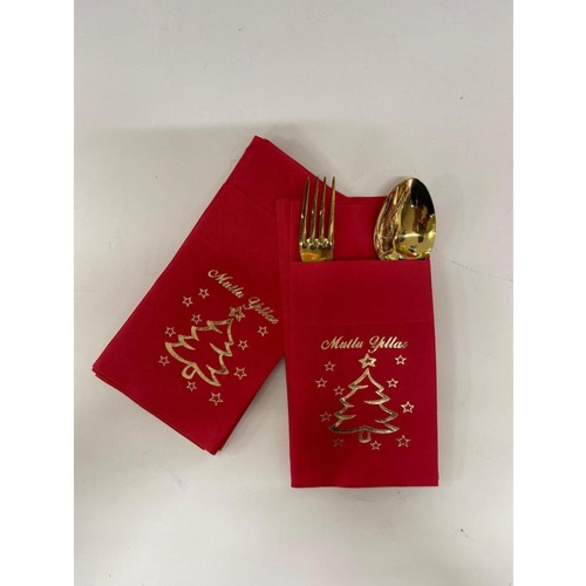 Kidspartim Gold Yaldızlı Kırmızı Mutlu Yıllar Cepli Peçete 12'li  40 x 40 cm