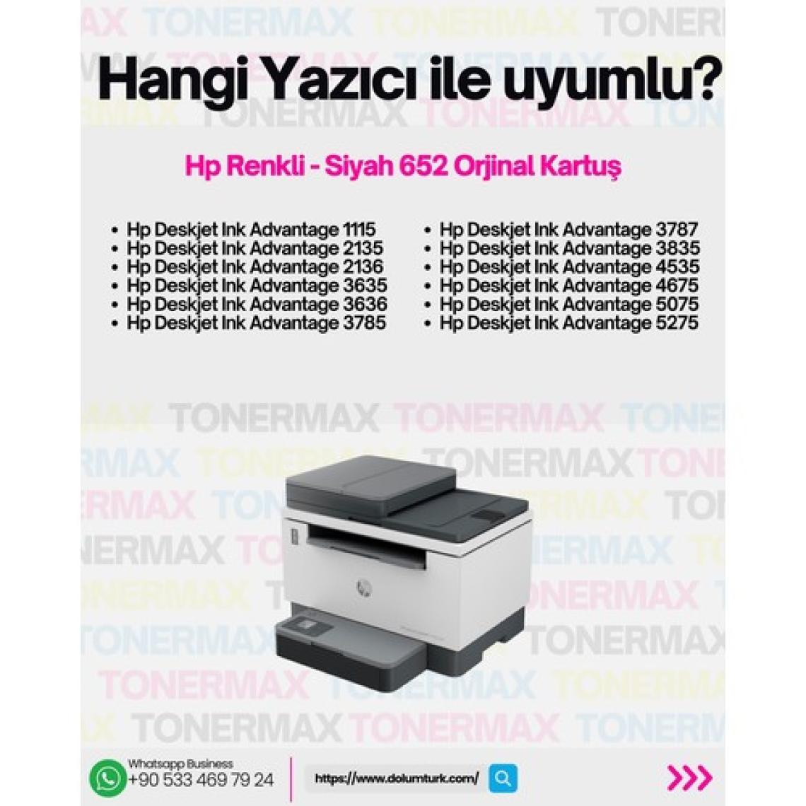 HP 652 F6V24A / F6V25A Orjinal Siyah ve Renkli Avantaj Paket Kartuş / HP Deskjet Ink Advantage 3835