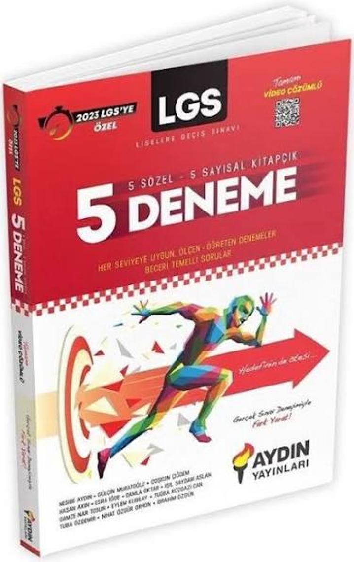 Aydın Yayınları 8. Sınıf LGS Tüm Dersler 5 Deneme Video Çözümlü 2023