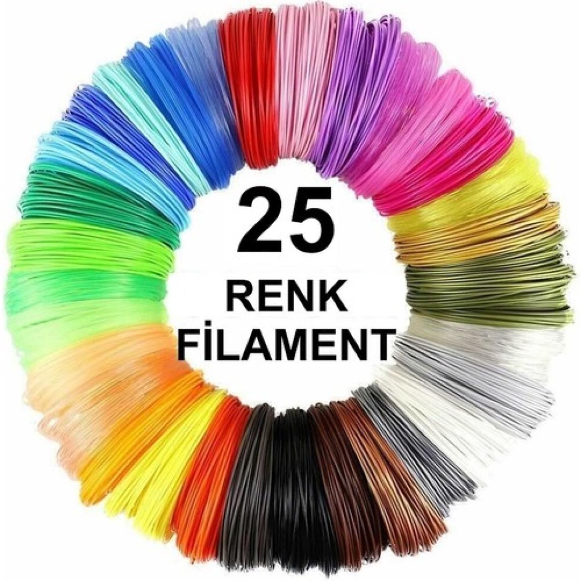 3D Kalem Yazıcı Için 25 Renk 50 Metre (25 x 2 Metre) Pla Filament