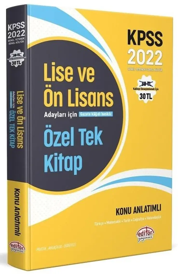 Editör Yayınları 2022 KPSS Lise ve Önlisans Adayları Için Özel Tek Kitap Konu Anlatımlı