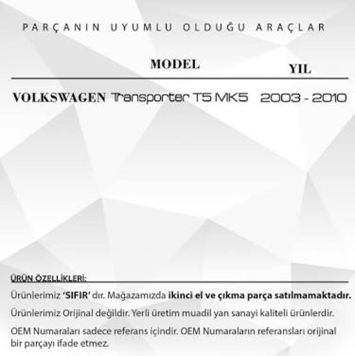 Alpha Auto Part Volkswagen Transporter T5 Için Arka Tampon Reflektörü Seti  (Sol - Sağ)