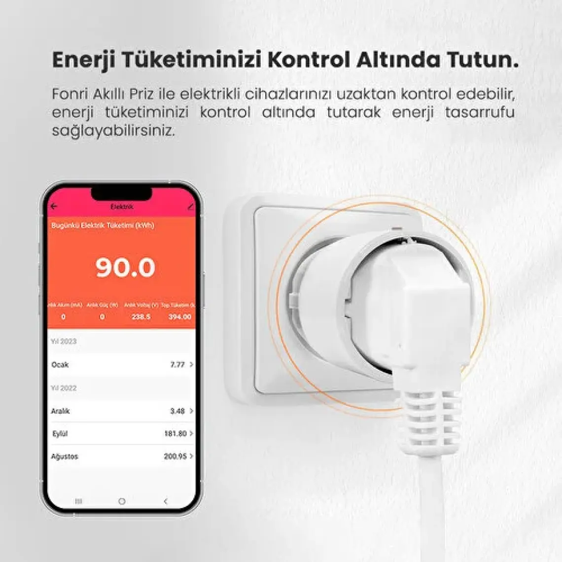 Fonri Akıllı Priz (16 AMPER) 3'lü Set, Wifi, Uzaktan Kontrol, Anlık Enerji Tüketim Takip, Zamanlayıcı, 2 Yıl Garantili, Tuya Destekli