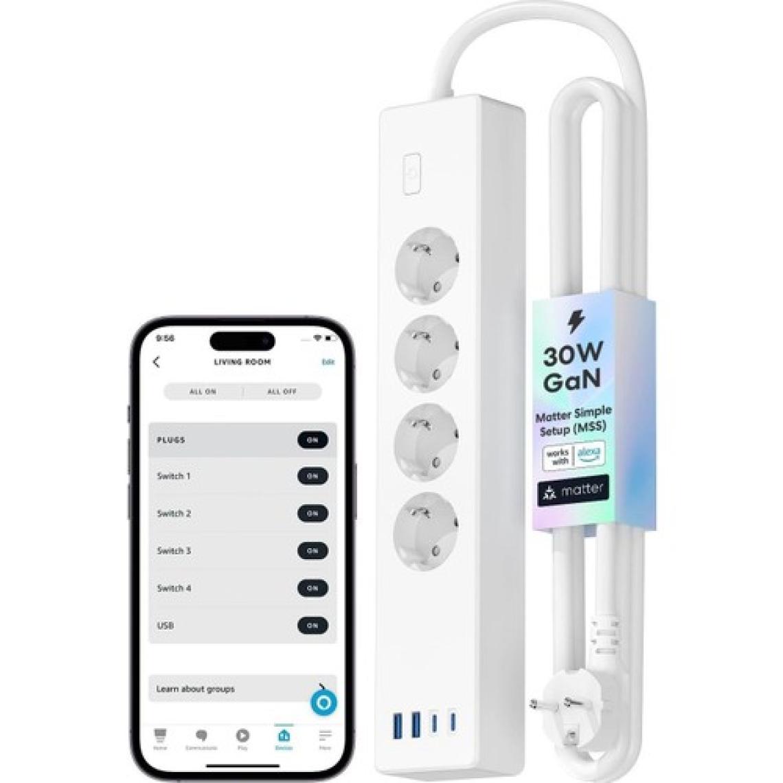 Meross Akıllı Çoklu Priz 4 Güç + 2 USB + 2 Type C MSP844SMA (Apple Home Destekli)