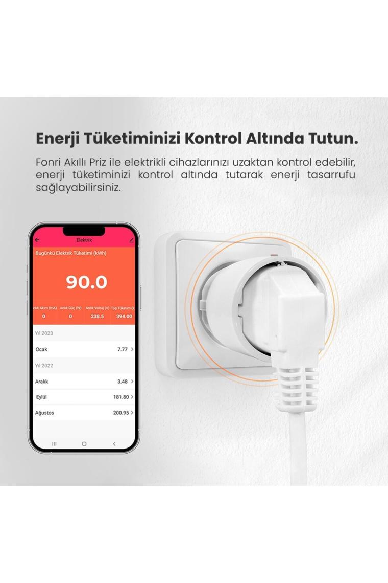 Akıllı Priz (16 AMPER), Uzaktan Kontrol, Wifi, Anlık Enerji Tüketim Takip, Zamanlayıcı, Tuya