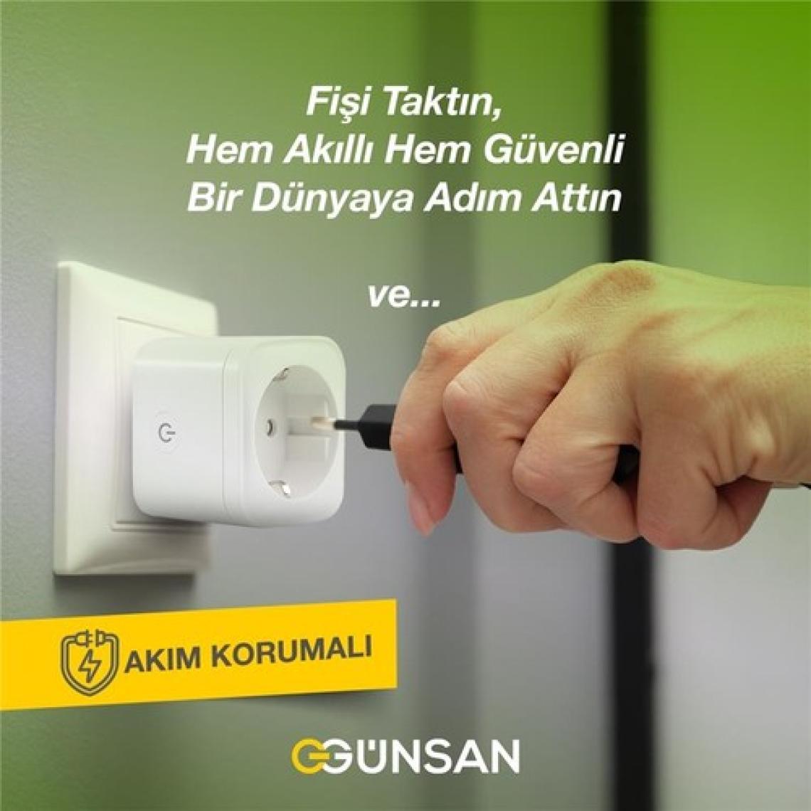 Günsan Wi-Fi Kontrollü Akım Korumalı Akıllı Priz 16A Tuya & Smart Life Destekli
