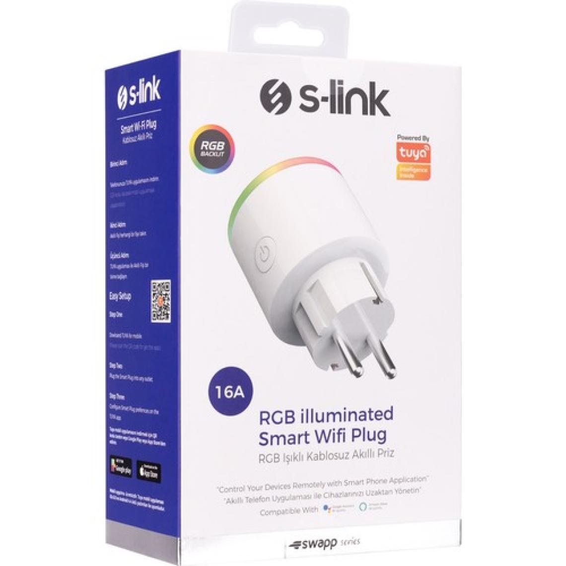 S-Link Swapp Sl-03 16A Akım Korumalı Akıllı Priz Rgb Işıklı 2.4 G Wifi Tuya Destekli