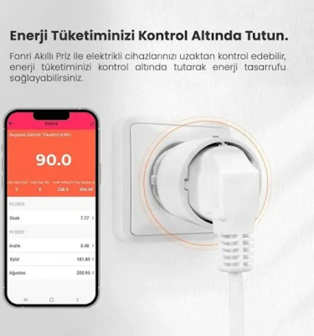 Fonri Akıllı Priz (16 AMPER) 3'lü Set, Wifi, Uzaktan Kontrol, Anlık Enerji Tüketim Takip, Zamanlayıcı, 2 Yıl Garantili, Tuya Destekli