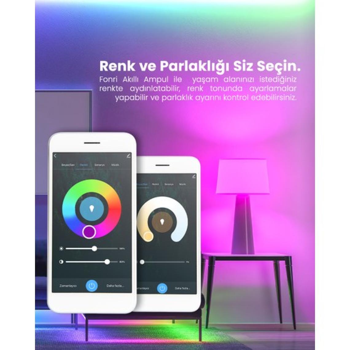 Fonri Akıllı Priz ve Led Ampül 2'li Set, Wi-Fi ile Uzaktan Kontrol, Anlık Enerji Tüketim Takibi, Zamanlayıcı