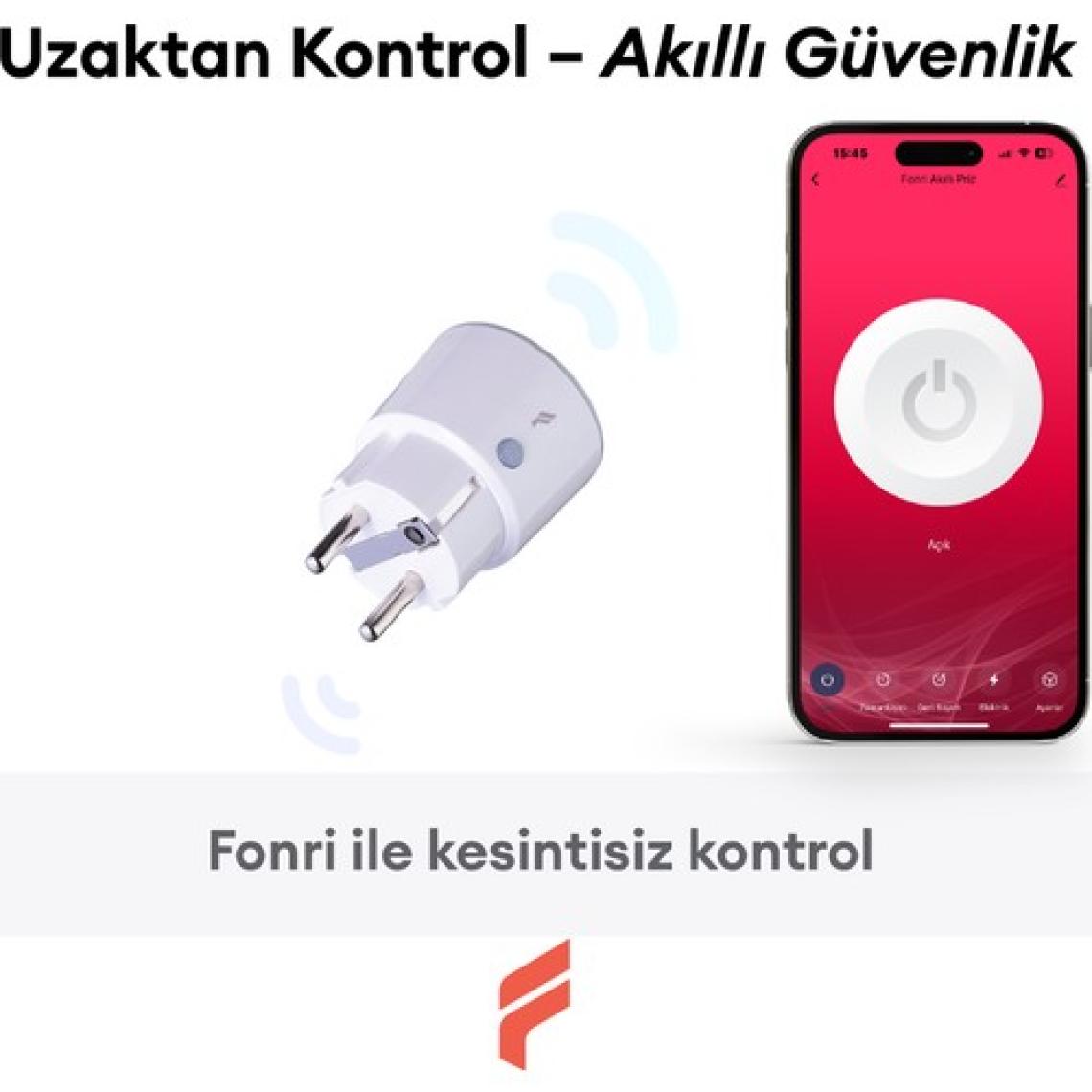 Fonri Akıllı Priz (16 Amper), Uzaktan Kontrol, Anlık Enerji Tüketim Takip, Zamanlayıcı, Wifi, 2 Yıl Garantili, Tuya Destekli