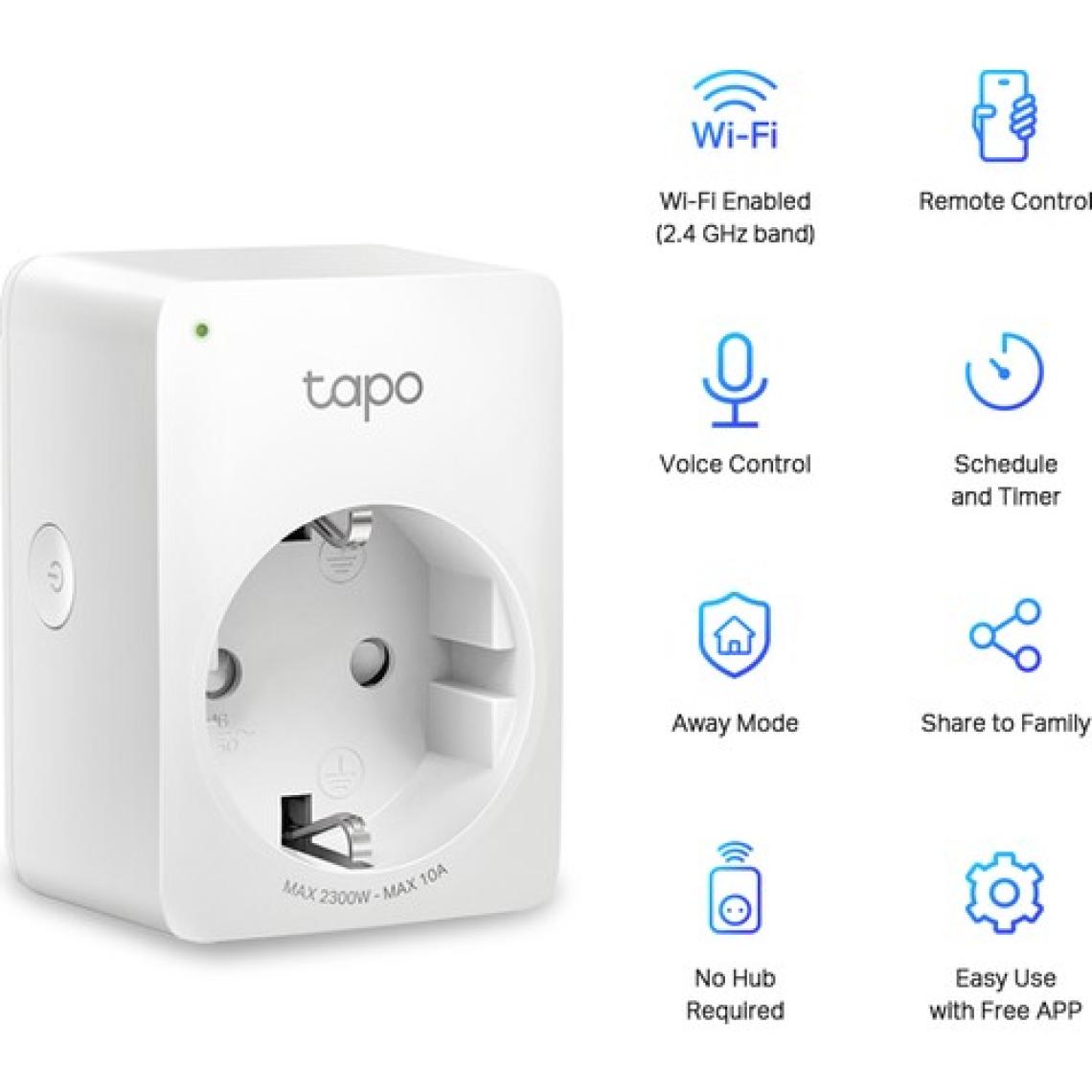 TP-Link Tapo P100 | Akıllı Mini Wi-Fi Priz | Uzaktan Kontrol | Alexa ve Google Home Uyumlu | Cihaz Paylaşımı | Zamanlama Özelliği | Kolay Kurulum | Hub Gerektirmez